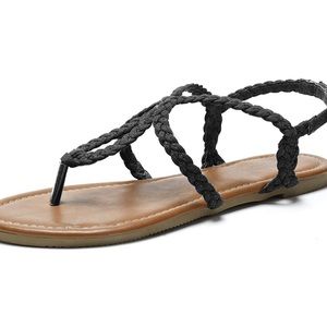 SANDALUP Summer Gladiator Flat Canvas Braided Sandals for Women-Black Size 7 NWT